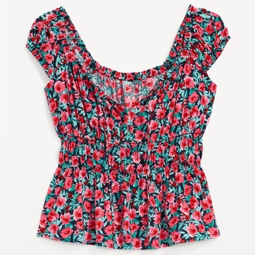 Old Navy floral tie front smocked top